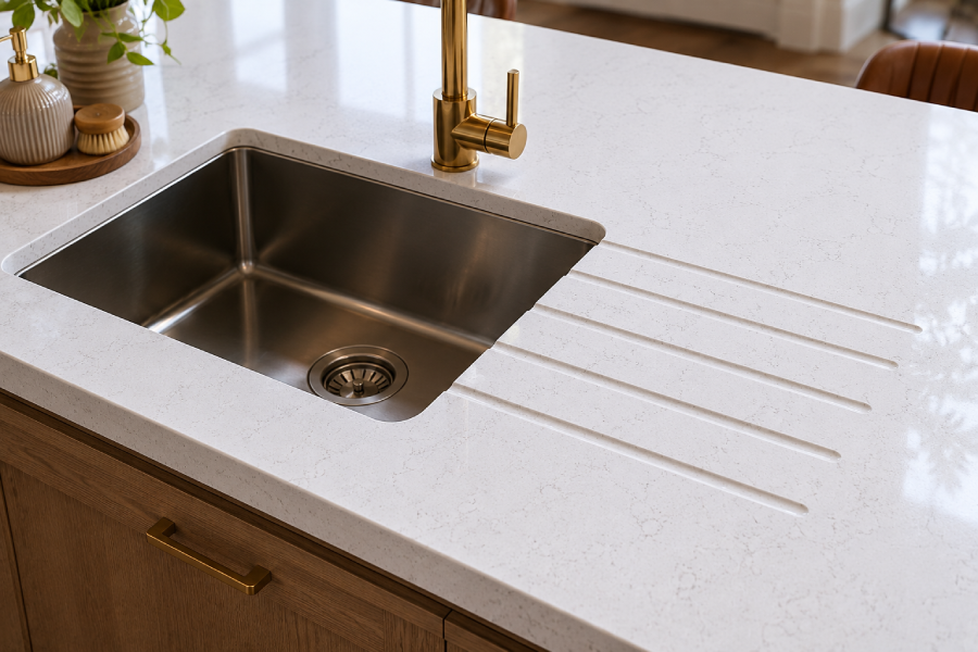 Bianco Carrara worktop with Angled Grooves