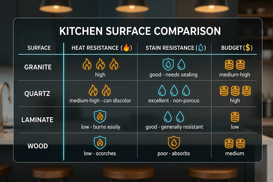 Kitchen surface comparison infographic