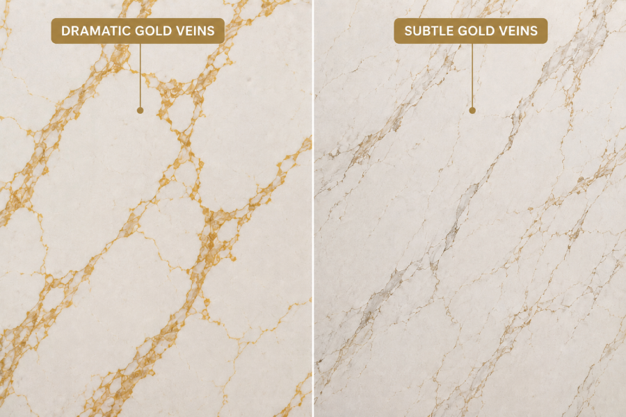 Dramatic vs subtle marble veining comparison