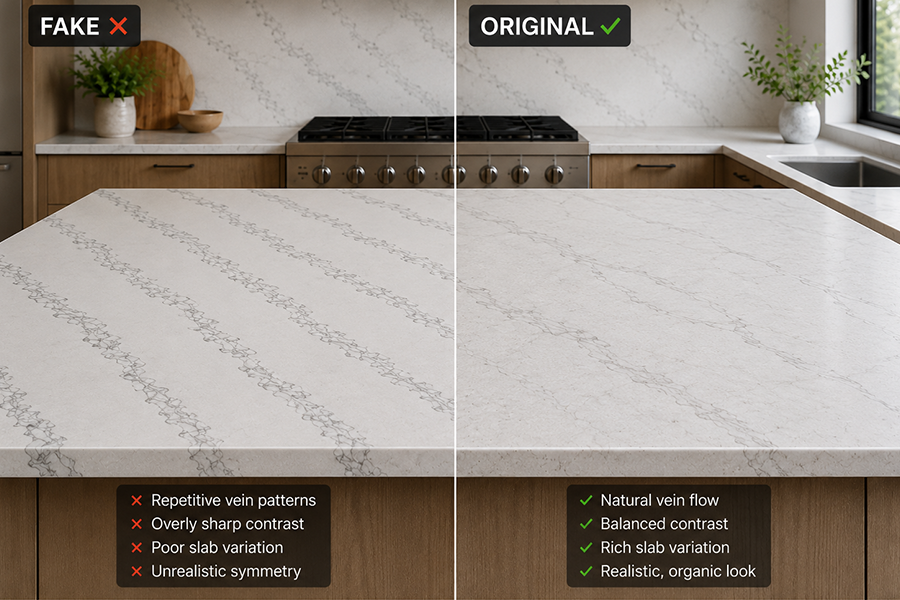 Fake vs original worktop comparison