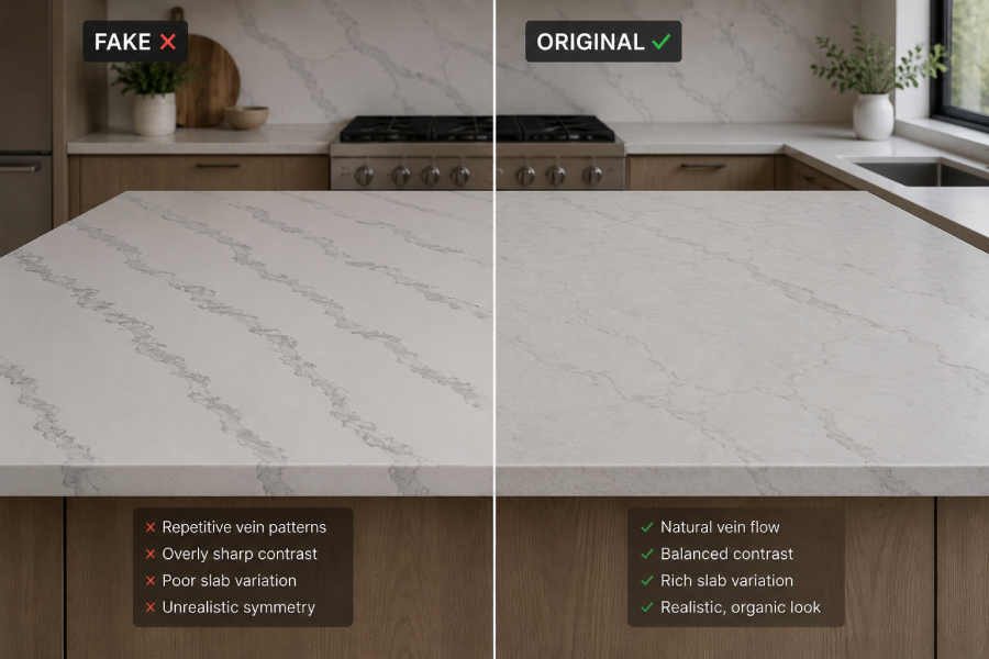 Fake vs original worktop comparison
