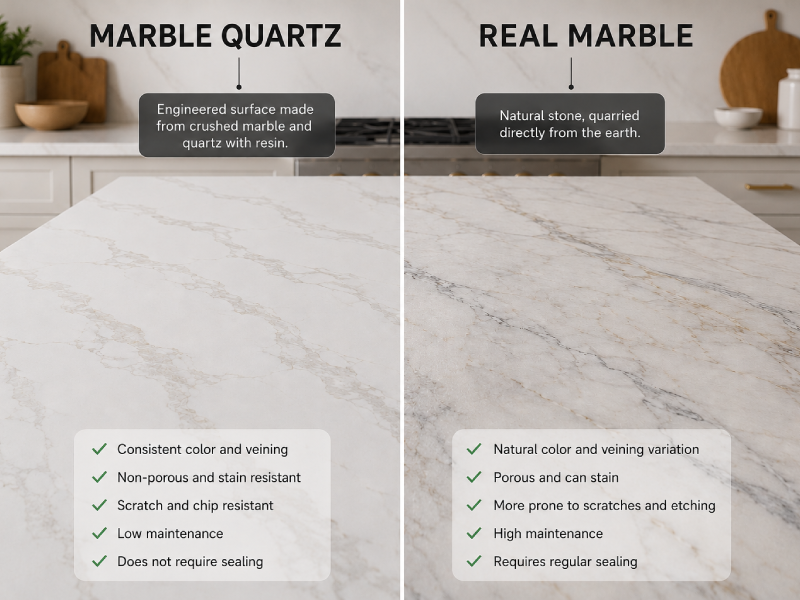 Marble vs quartz worktops comparison