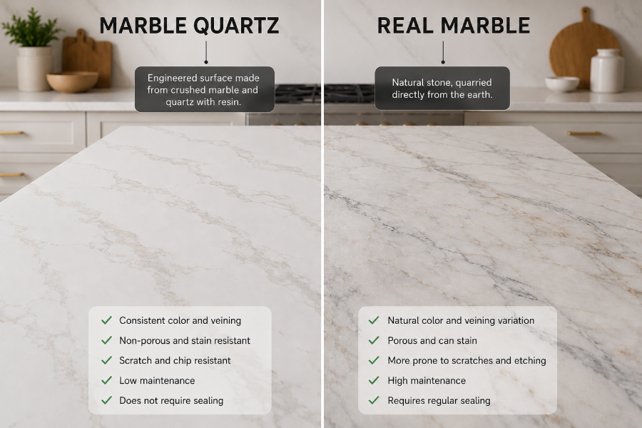 Marble vs quartz worktops comparison