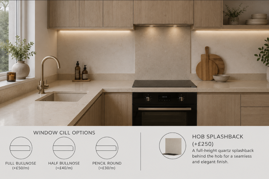 Modern kitchen with warm quartz accents