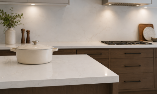Modern kitchen with withe quartz worktops
