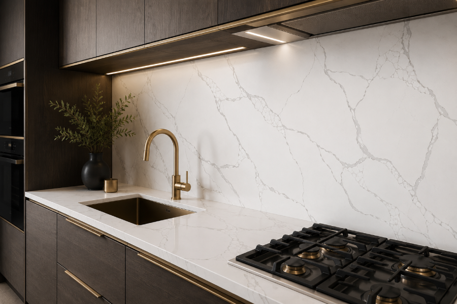 Modern minimalist kitchen with Mono Calacatta Venato quartz
