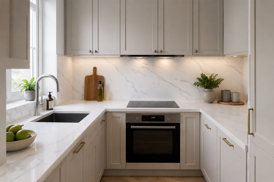Modern minimalist kitchen with neutral tones