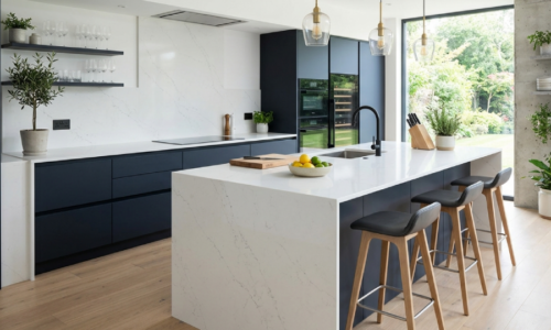 White Quartz Worktops in minimal and modern home
