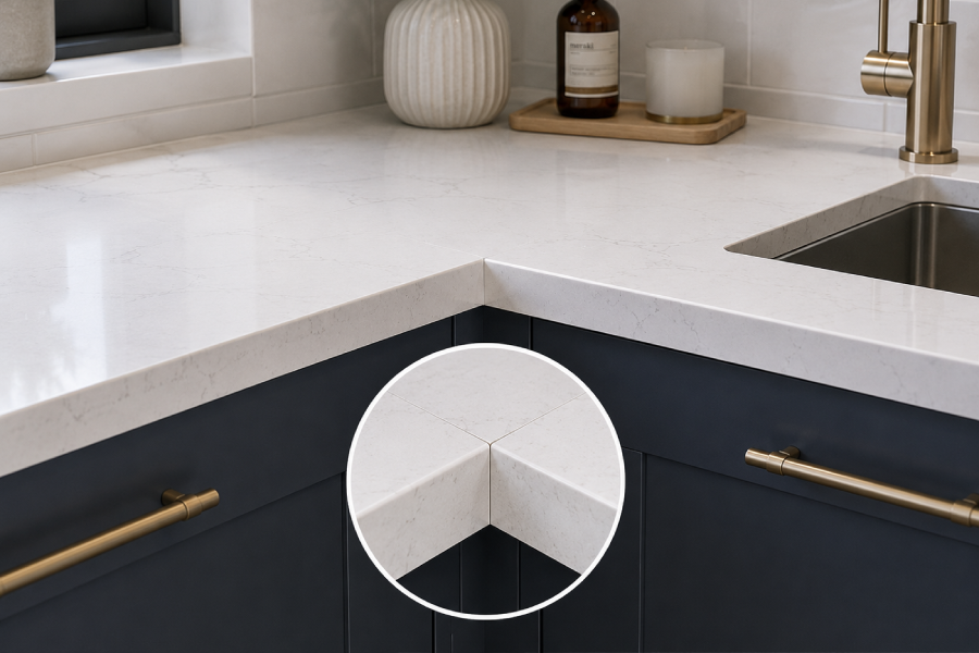 joint lines in L-shaped kitchens.