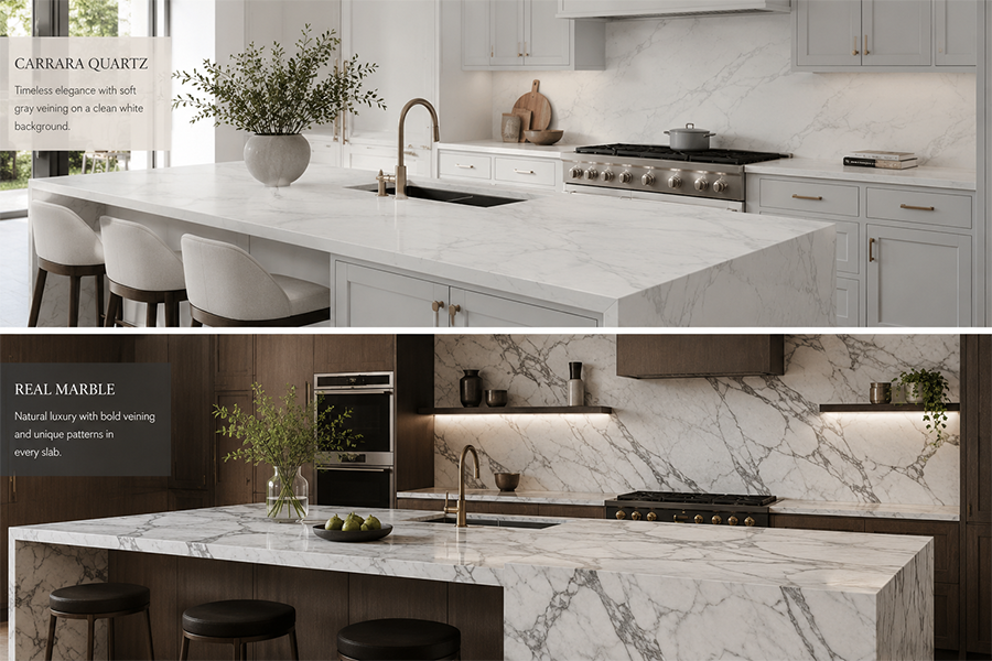 Carrara Quartz or Real Marble? Pros, Cons & Key Differences