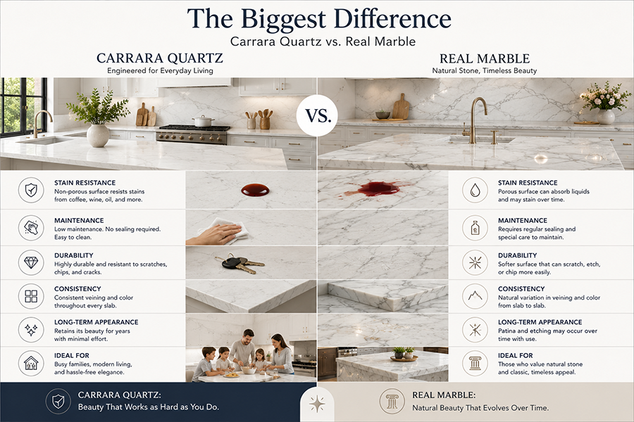 Carrara quartz vs. real marble