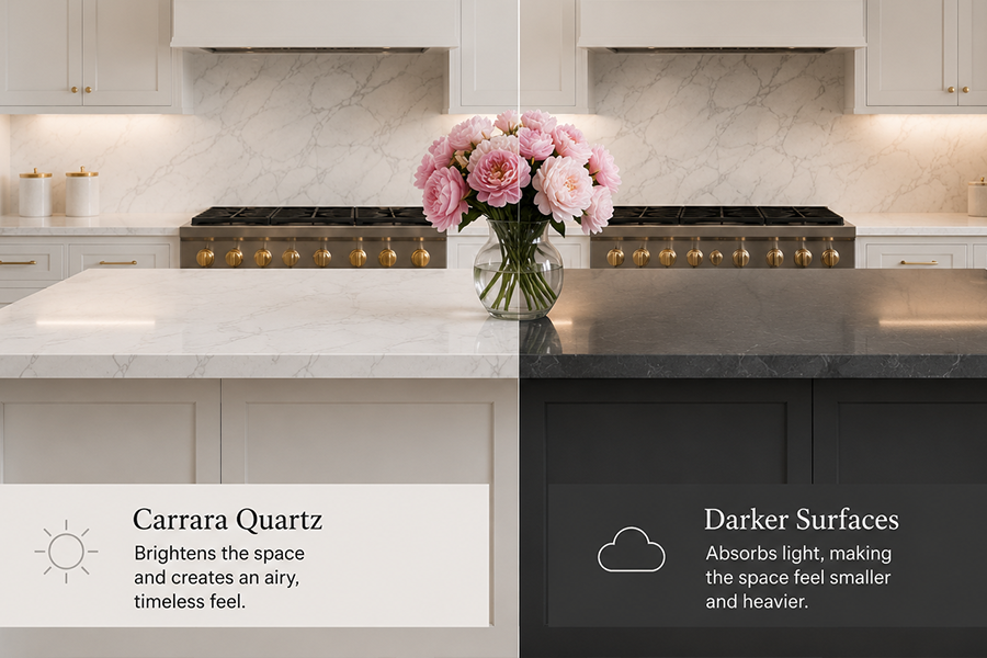How Carrara Quartz Compares to Darker Surfaces