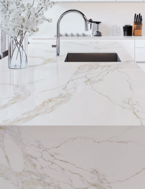 gold oives quartz kitchen island
