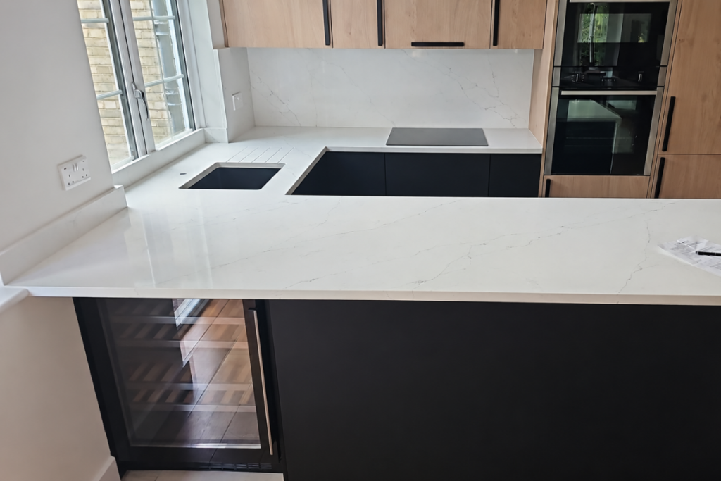 Aria White Quartz Kitchen in Highgate, London