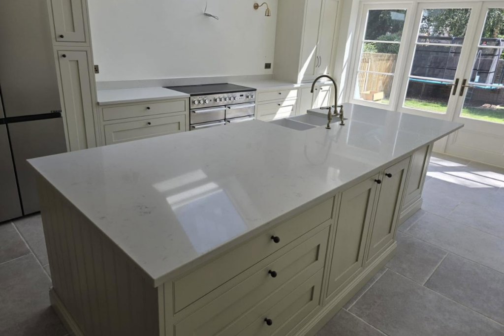 Capri white quartz worktop project in Chiswick, London