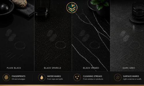 Does black quartz show scratches? Black quartz fingerprints, water marks, streaks and scuffs.