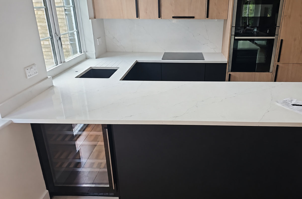 Aria White Quartz Kitchen in Highgate, London